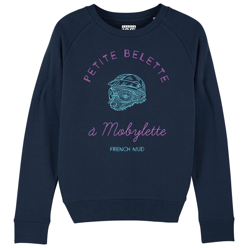 Sweat Femme Bio "Petite Belette a mobylette"