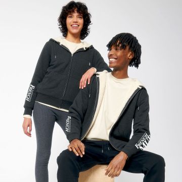 VESTE ZIPPEE SHERPA CAPUCHE "FRENCH MUD SPEED" Gris foncé chiné