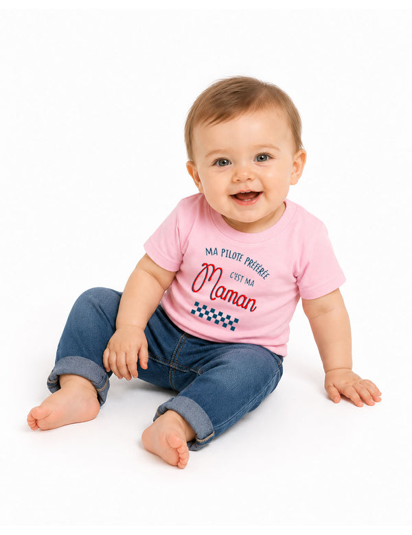 T-shirt bébé "Ma pilote préférée c'est ma maman"