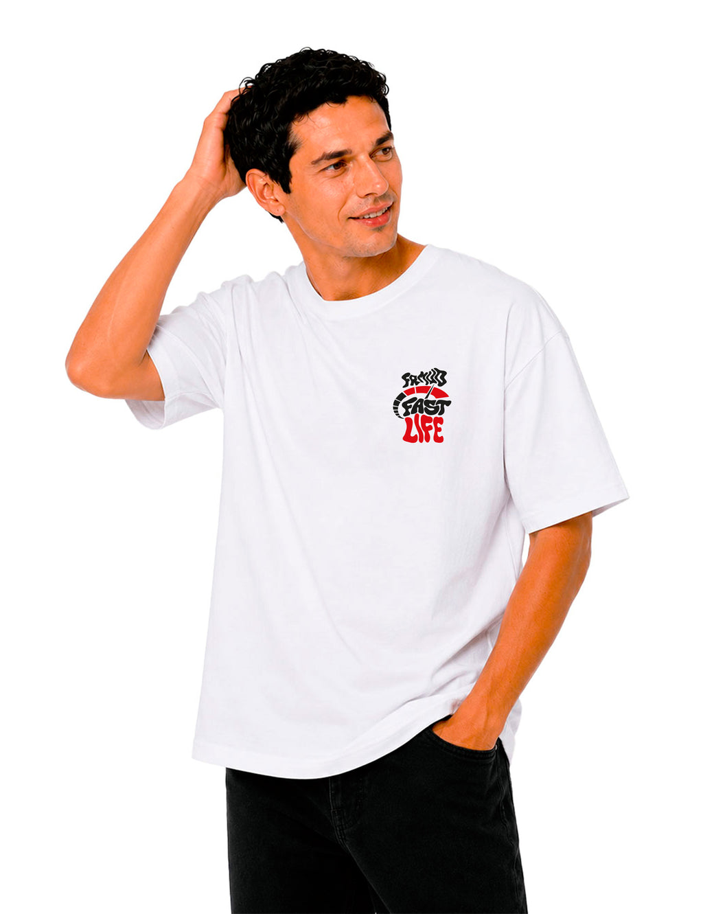 T-Shirt "Fast Live" Blanc Unisexe