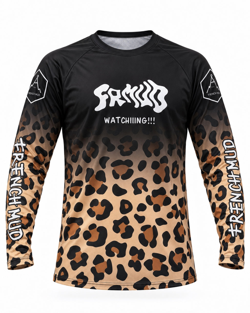 Maillot MX Léopard French-MUD - vue de face, manches raglan