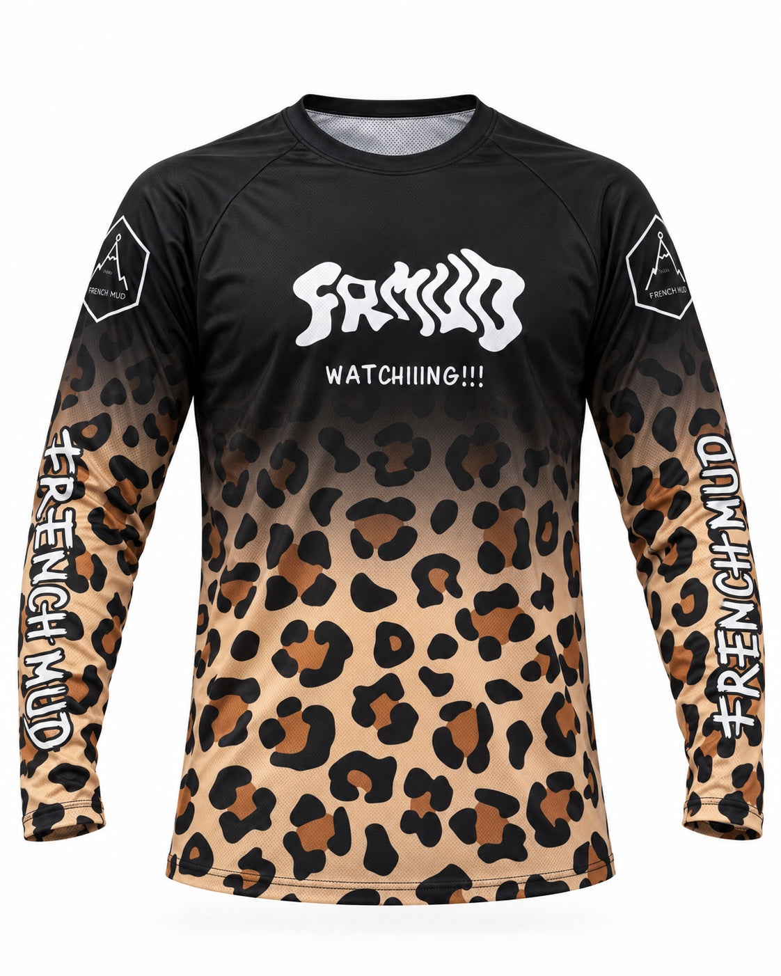 Maillot MX Léopard French-MUD - vue de face, manches raglan